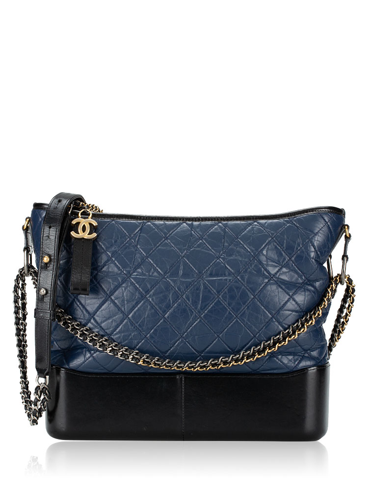 Aged Calfskin Gabrielle Large Hobo Black Navy