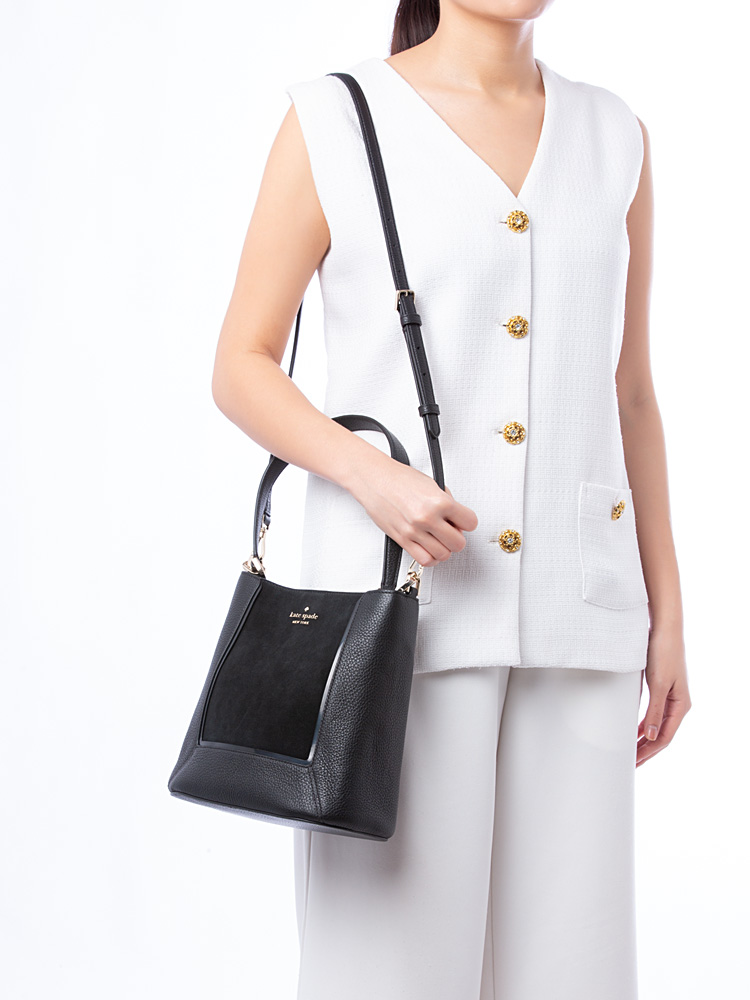 Lena Suede Bucket Bag Black Multi