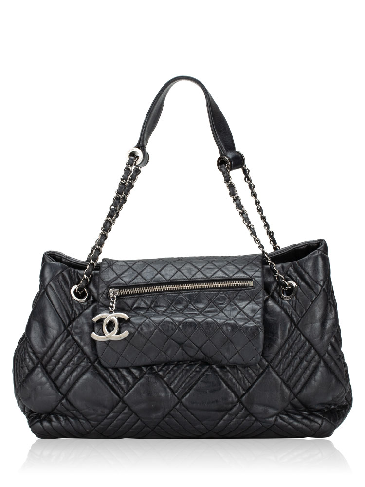 Lambskin In Out Flap Tote Black