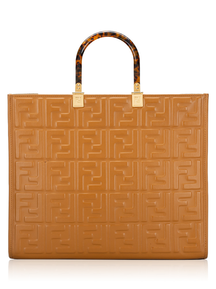 Vitello Plexiglass FF Embossed Sunshine Medium Tote Caramello