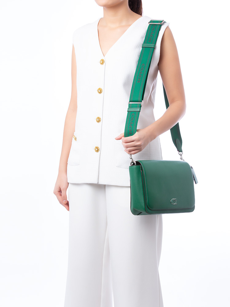 CJ843 Crossgrain Leather Messenger with Signature Interior Green