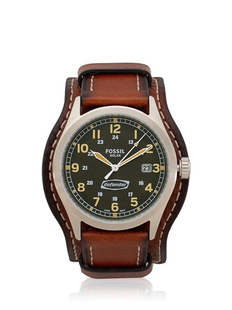 Men FS5974 Defender Solar-Powered Leather Watch Brown