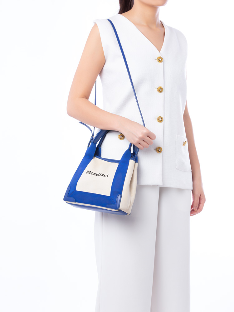Toile XS Cabas White Navy Blue