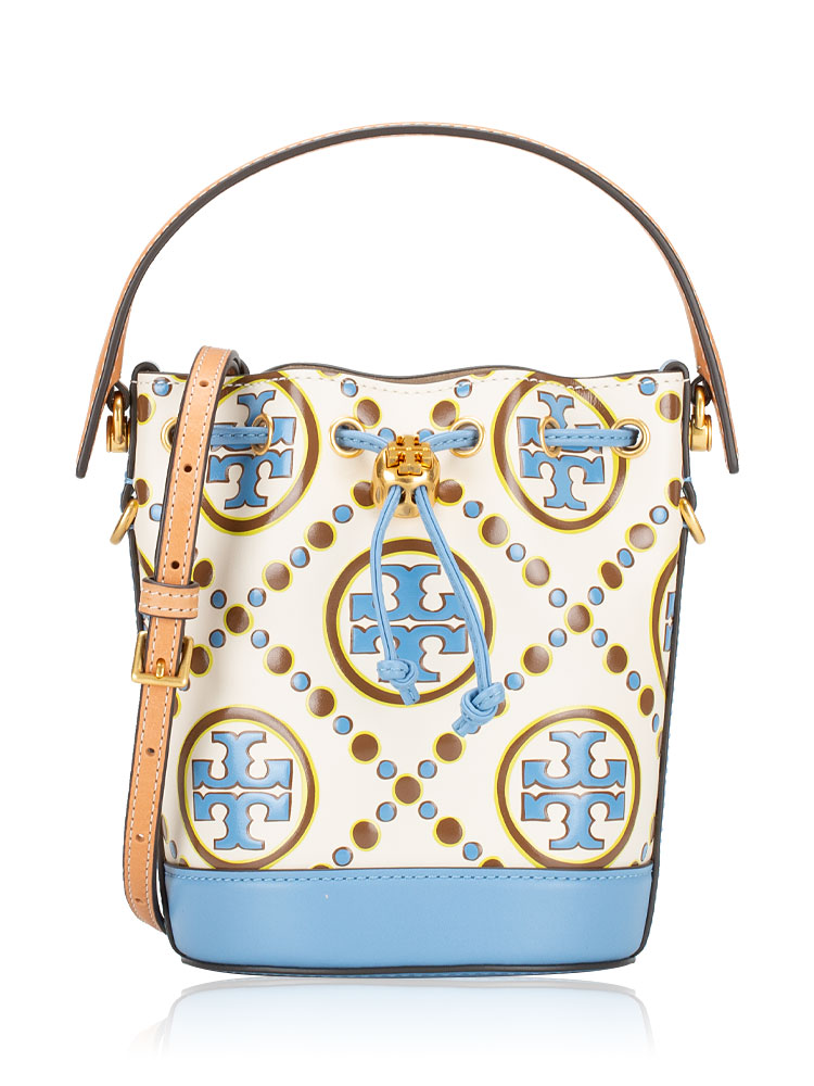 T Monogram Embossed Mini Bucket Bag New Ivory Dauphin Blue