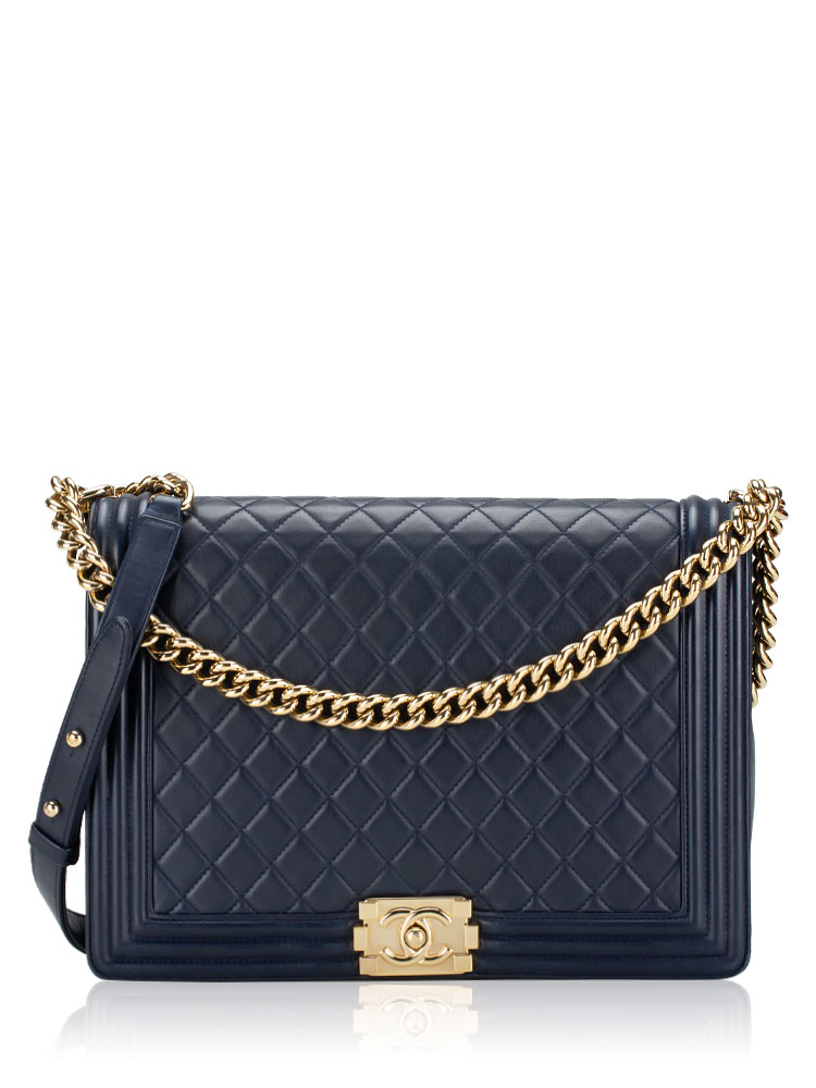Lambskin Large Boy Flap Bag Dark Blue