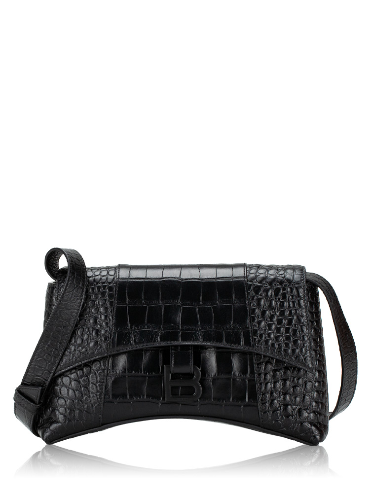 Croco Effect Downtown Hourglass XS Shoulder Bag Black