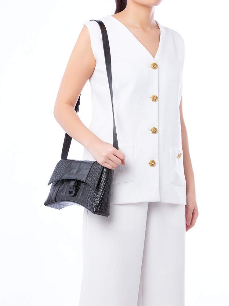 Croco Effect Downtown Hourglass XS Shoulder Bag Black