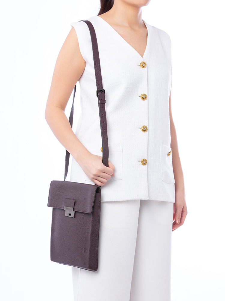 Grainy Calfskin Collins Flat Crossbody Deep Claret