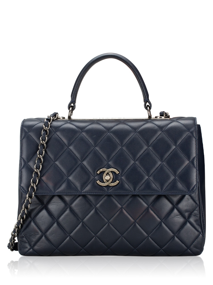 Lambskin Large Trendy CC Flap Dual Handle Bag Dark Blue
