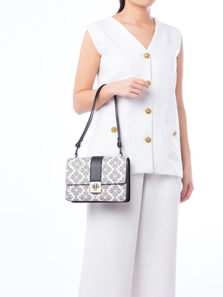 Spade Flower Small Flap Shoulder Black Multi