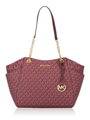 Signature Jet Set Travel Large Chain Shoulder Tote Oxblood