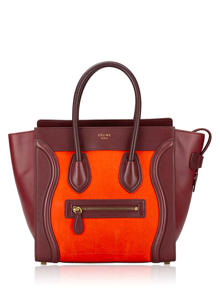 Grained Calfskin Nubuck Micro Tri-Color Luggage Vermillion