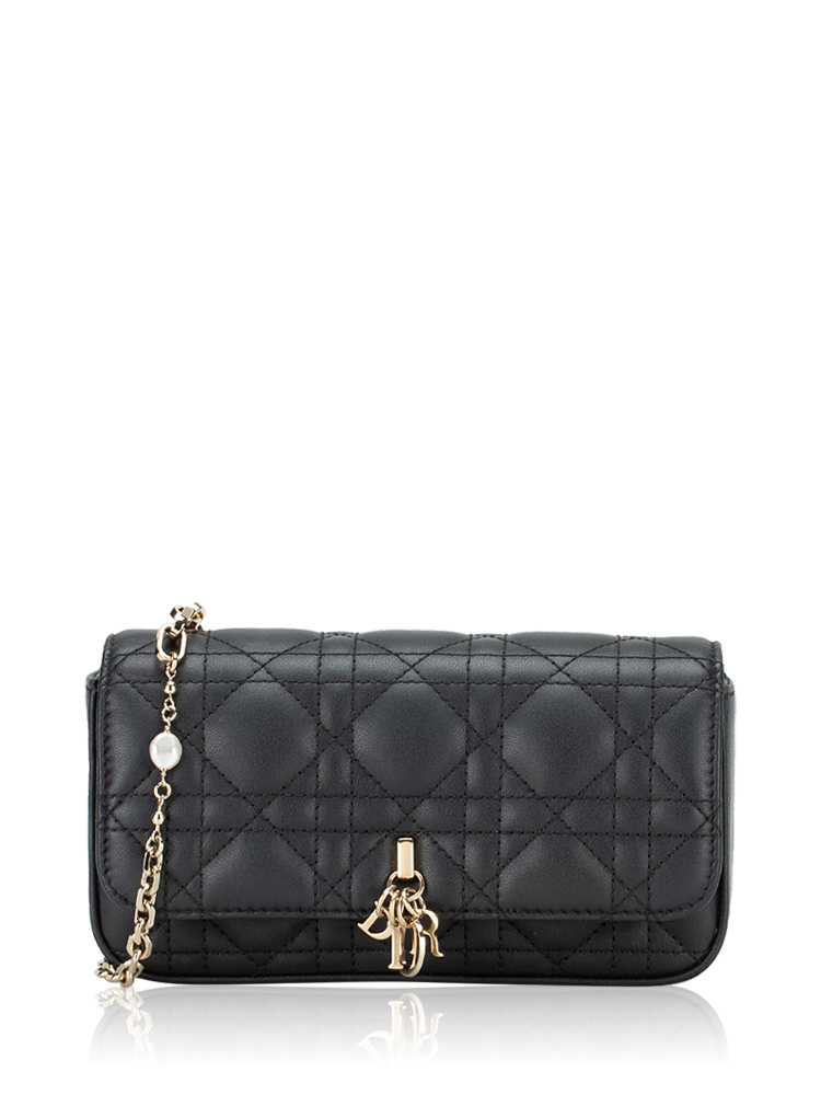Lambskin Cannage Dior Talk Phone Crossbody Black