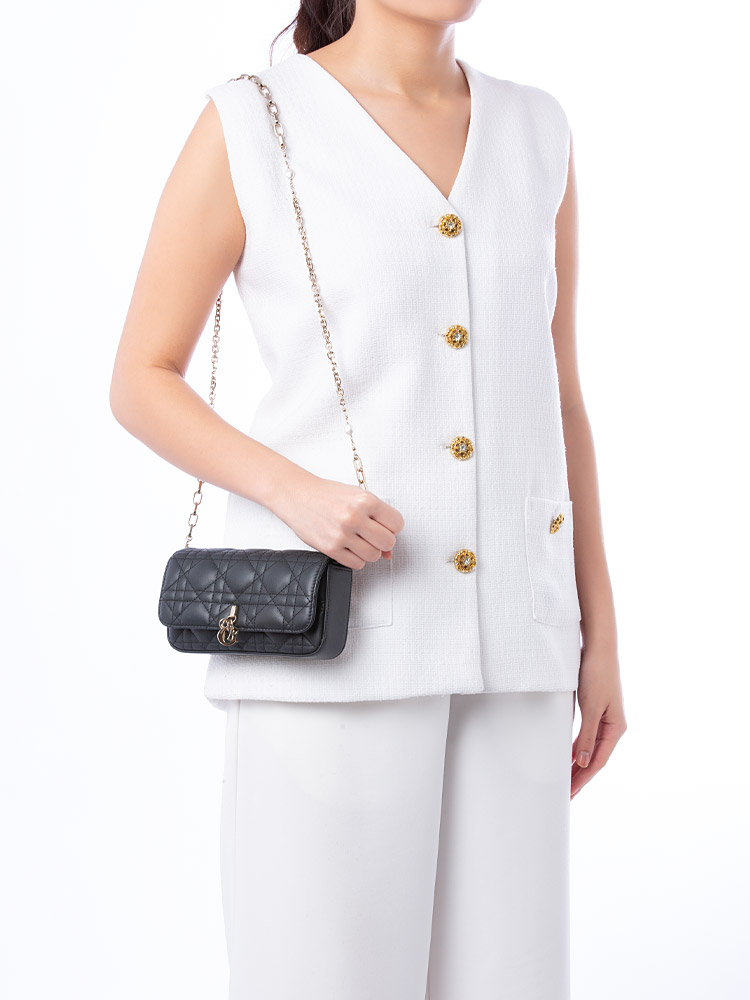 Lambskin Cannage Dior Talk Phone Crossbody Black