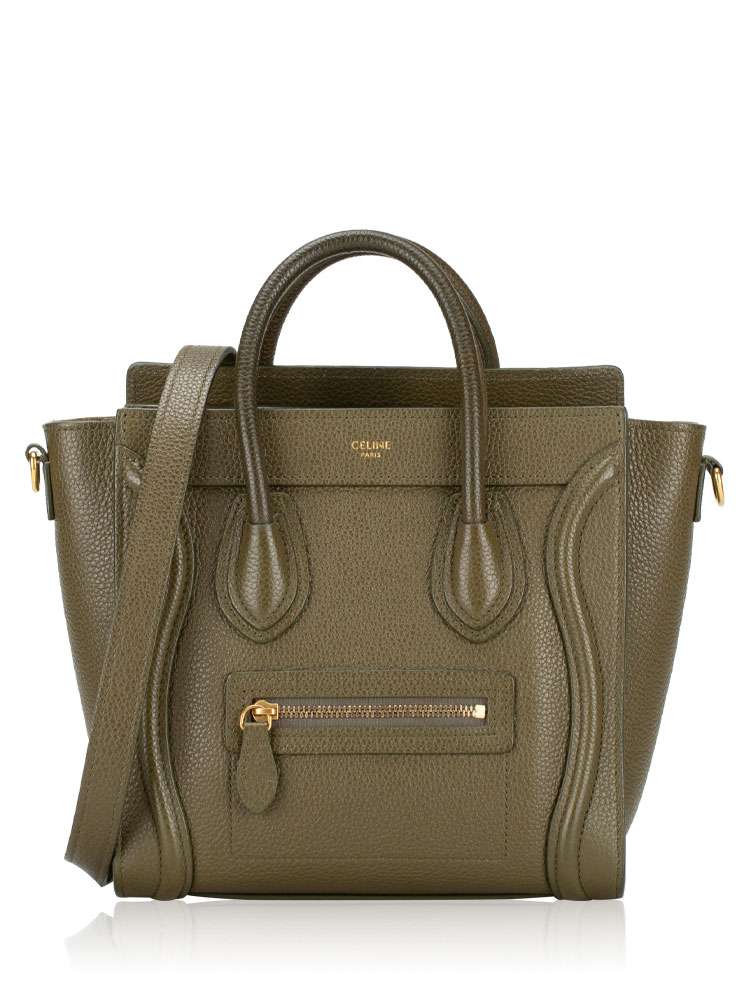 Drummed Calfskin Nano Luggage Dark Olive