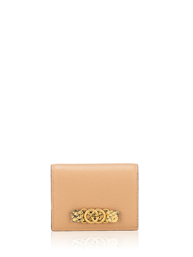 Grained Calfskin Interlocking G Bow Small Wallet Rose Beige