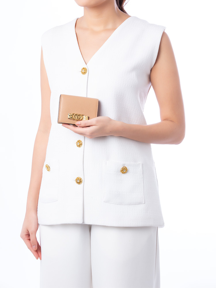 Grained Calfskin Interlocking G Bow Small Wallet Rose Beige