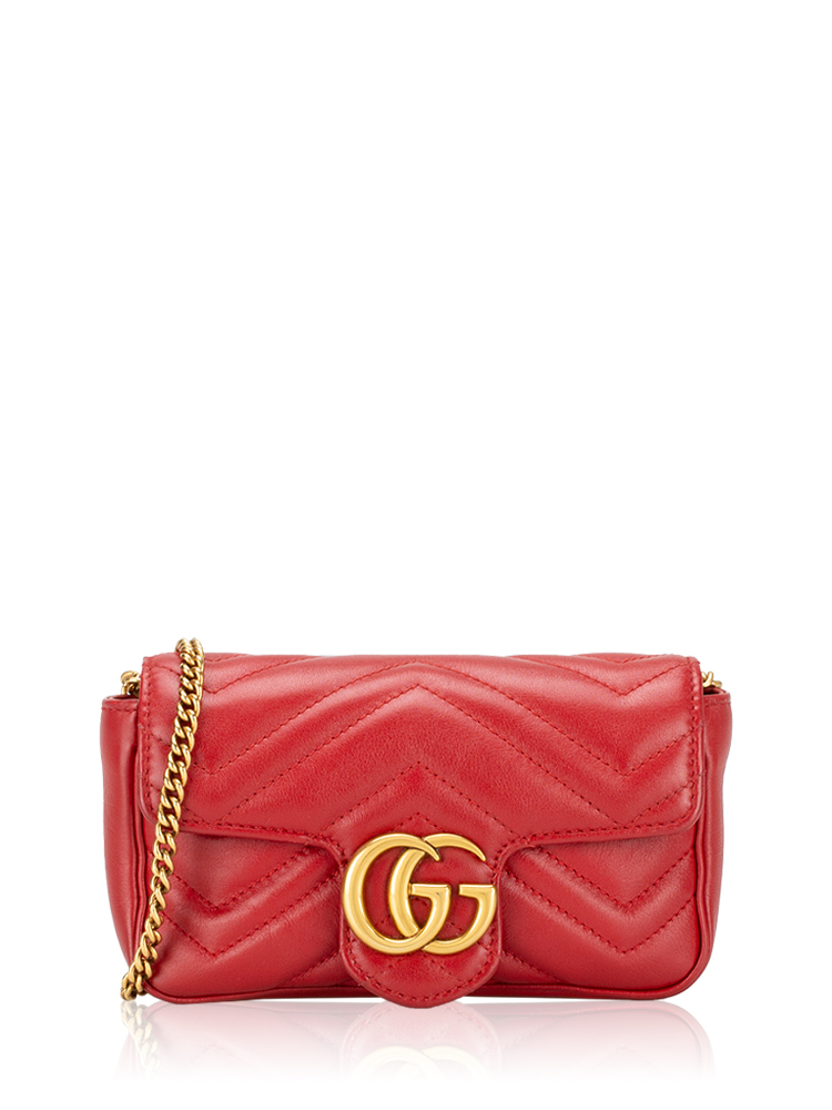 Calfskin GG Marmont Matelasse Super Mini Shoulder Bag Hibiscus Red