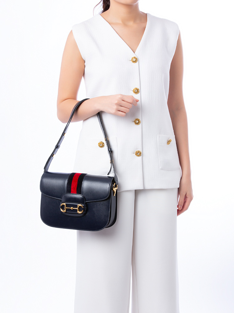 Calfskin Web Horsebit 1955 Shoulder Bag Dark Blue