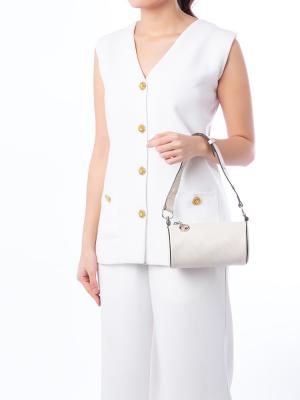 Calfskin Diagonal Stitched Blondie Barrel Mini Bag Mystic White