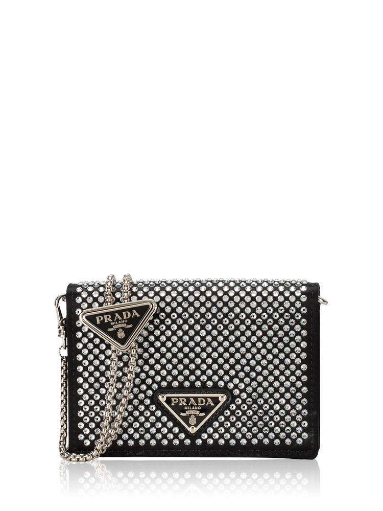 Satin Crystal Triangle Card Holder With Strap Nero