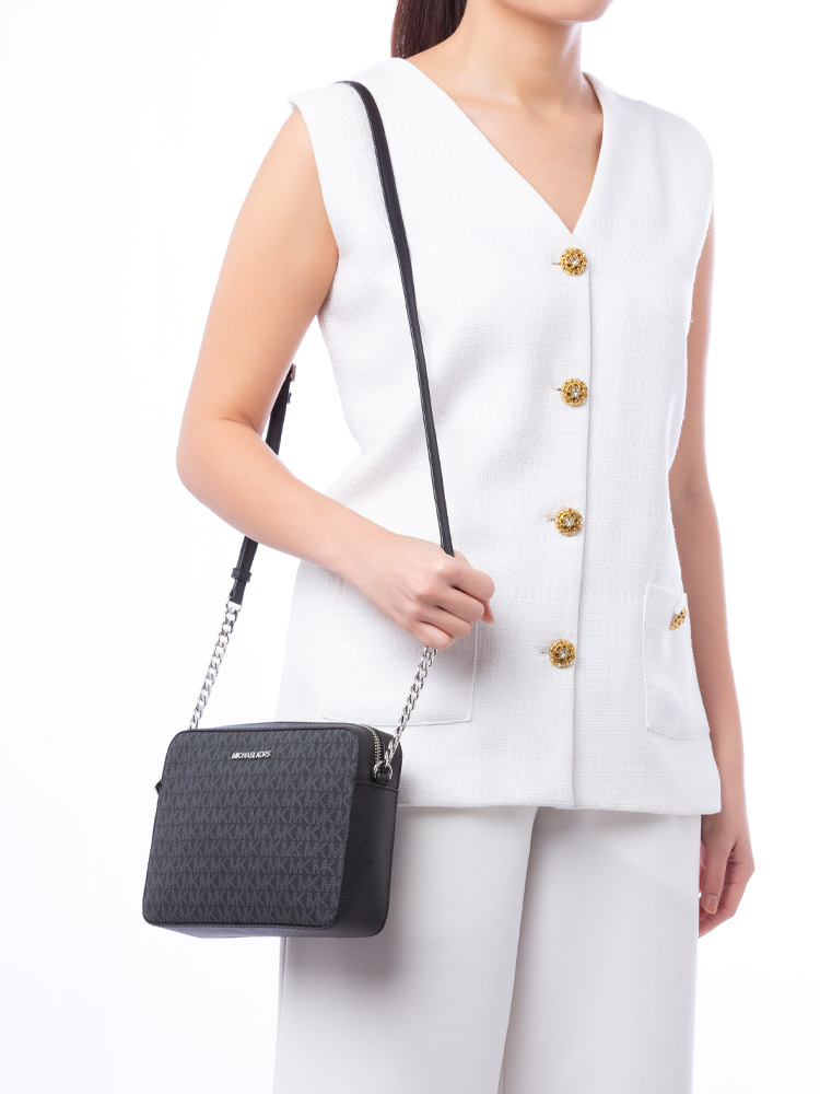 Jet Set Item Signature Large Crossbody Black Silver