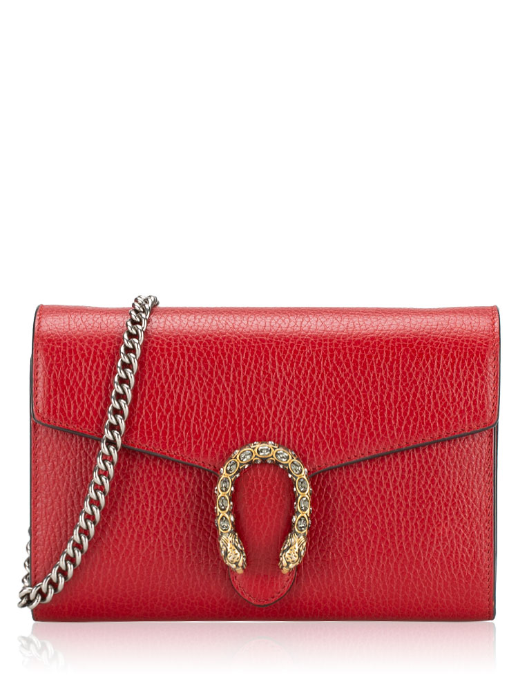 Calfskin Dionysus Mini Chain Wallet Hibiscus Red