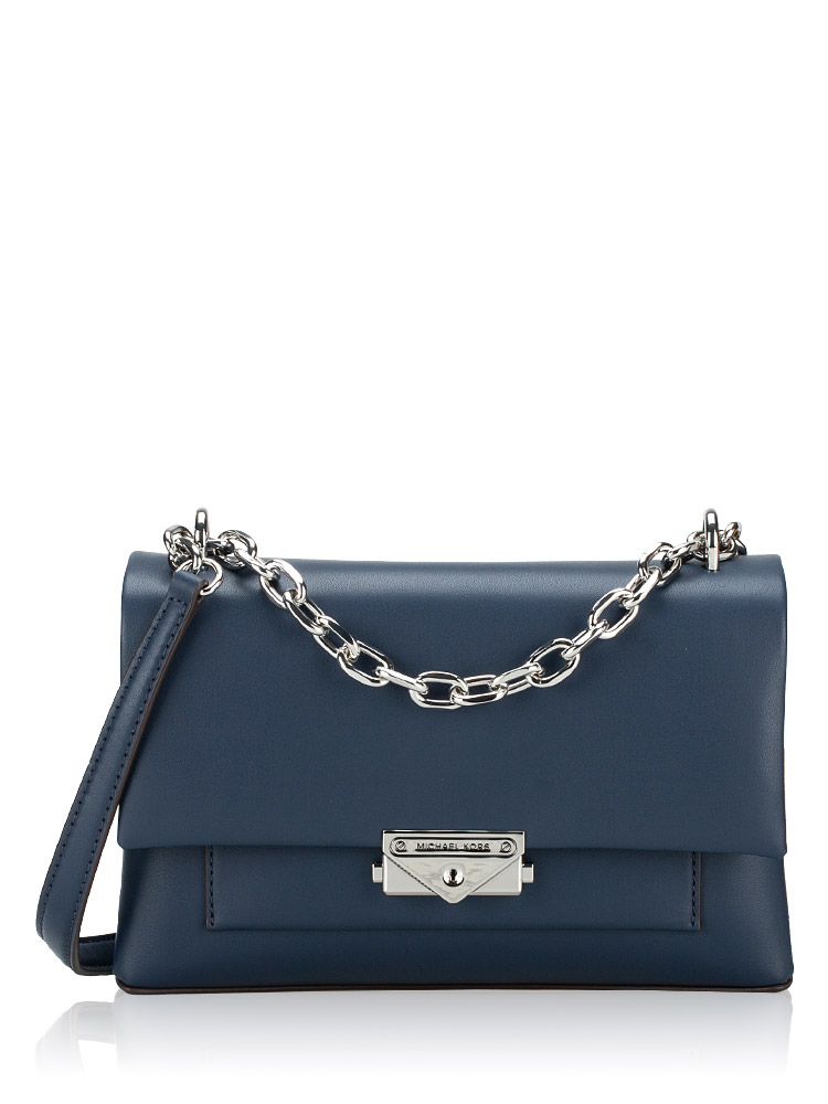 Cece Leather Medium Shoulder Bag Navy