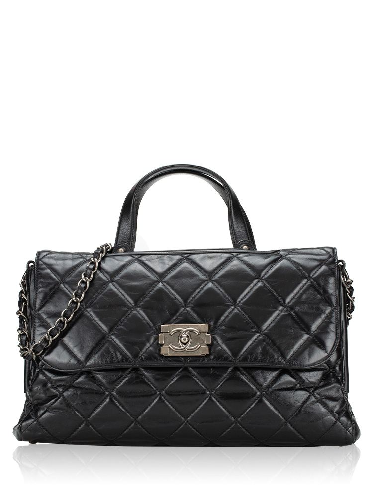 Glazed Calfskin Boy Flap Satchel Black