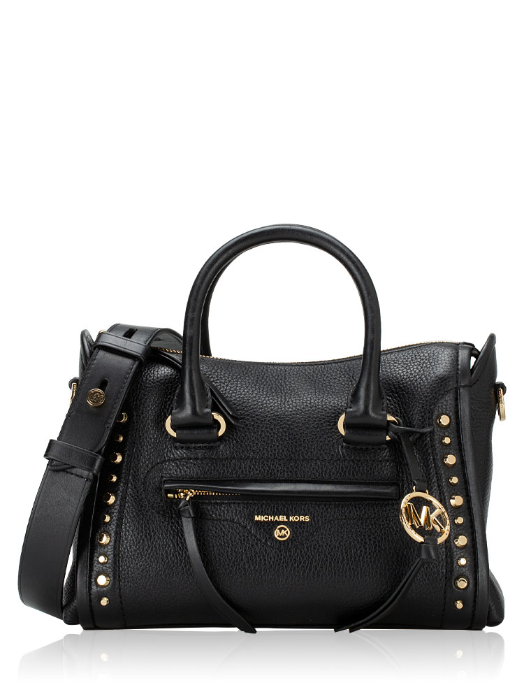 Carine Studded Leather Small Satchel Black