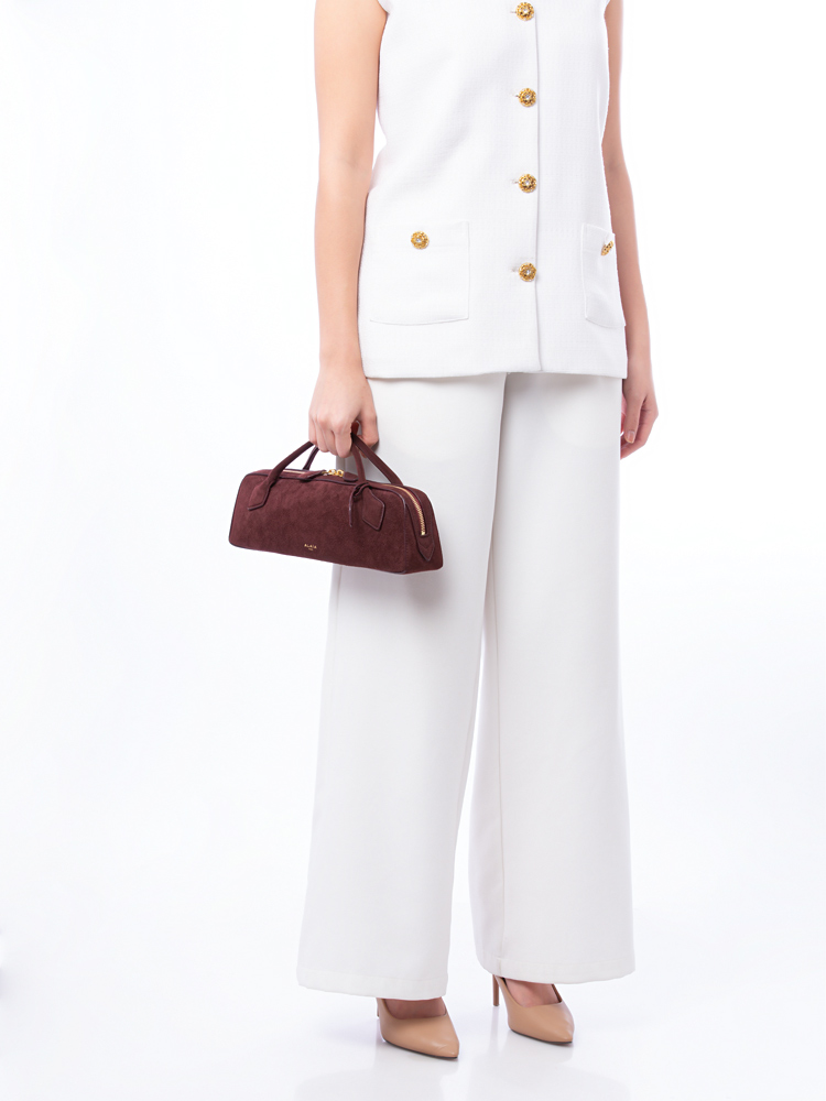 Suede Goatskin Teckel Clutch Rouge Grenat