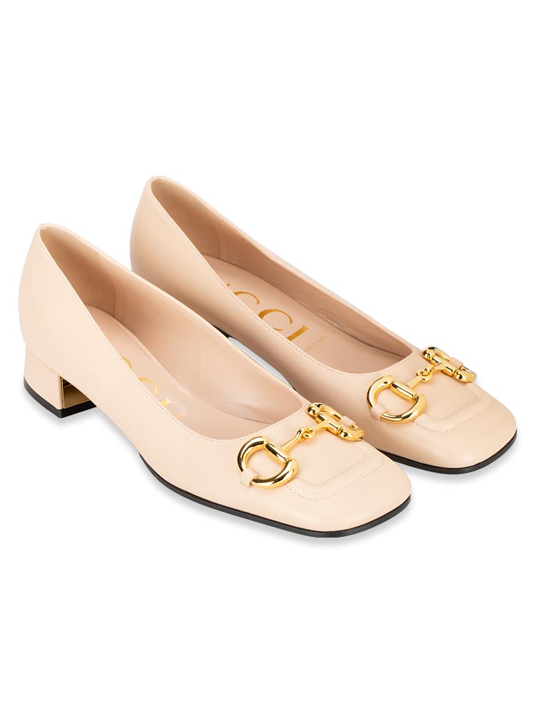 Nappa Horsebit 25mm Heeled Flats Skin Rose Sz 39