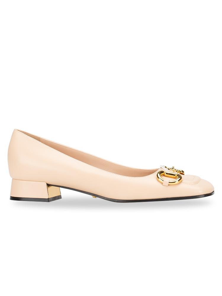Nappa Horsebit 25mm Heeled Flats Skin Rose Sz 39