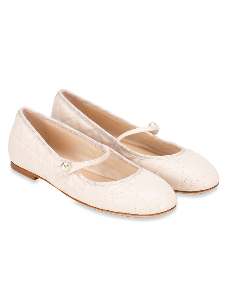 Calfskin Cannage D Strap Ballet Flat Nude Sz 38.5