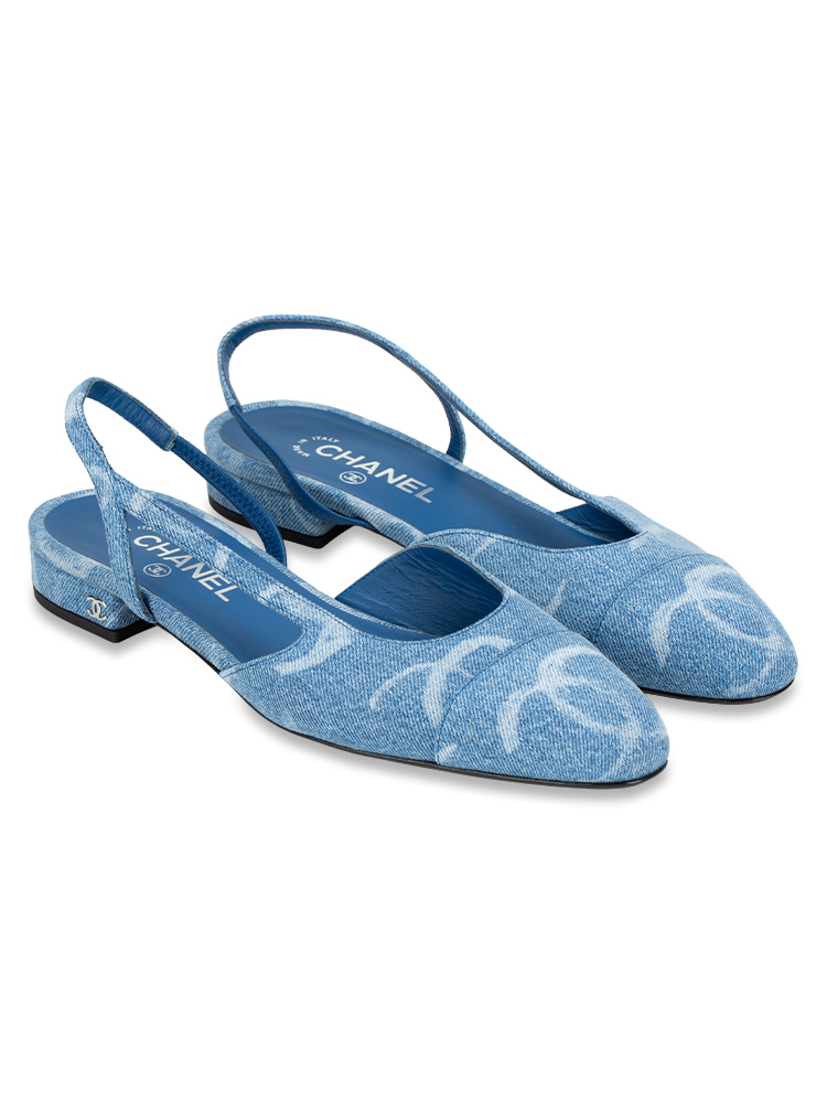Denim Cap Toe CC Slingback Flats Light Blue Sz 40