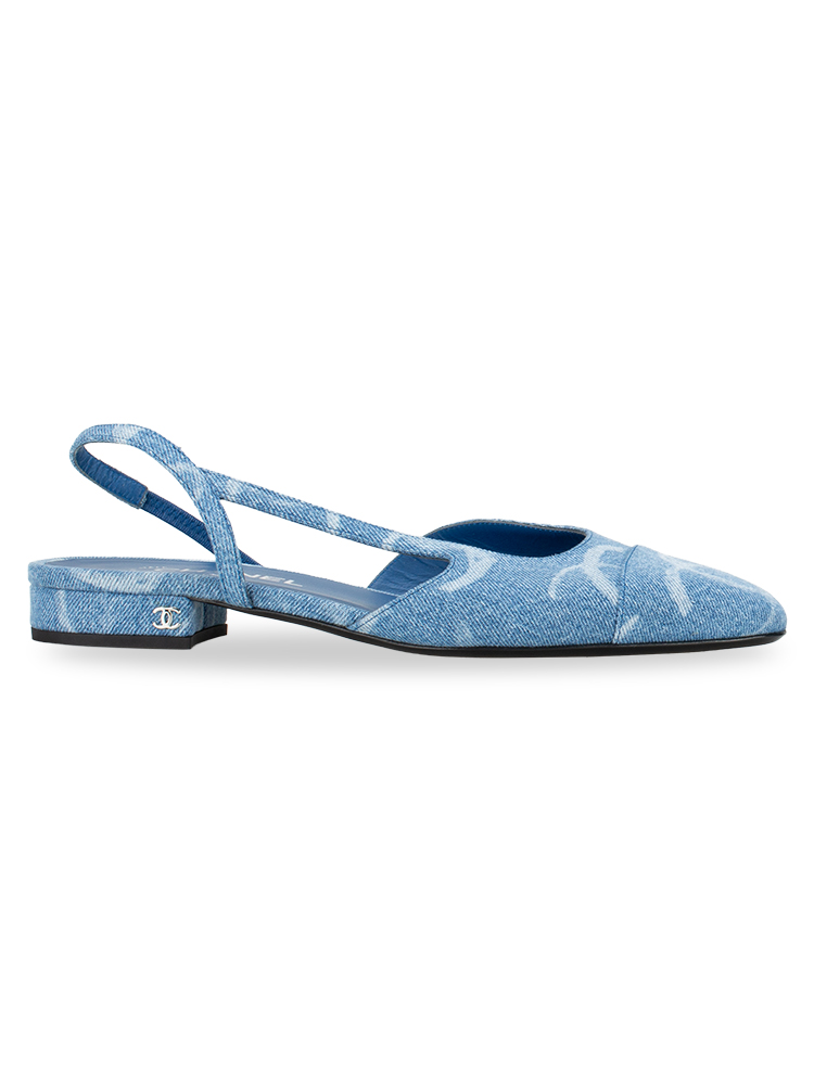 Denim Cap Toe CC Slingback Flats Light Blue Sz 40