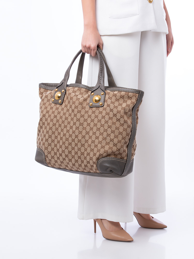 GG Canvas Sunset Large Tote Beige Grey