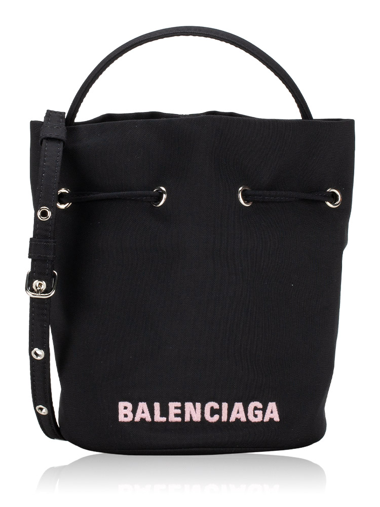 Nylon Logo Wheel Bucket Bag Black Pink