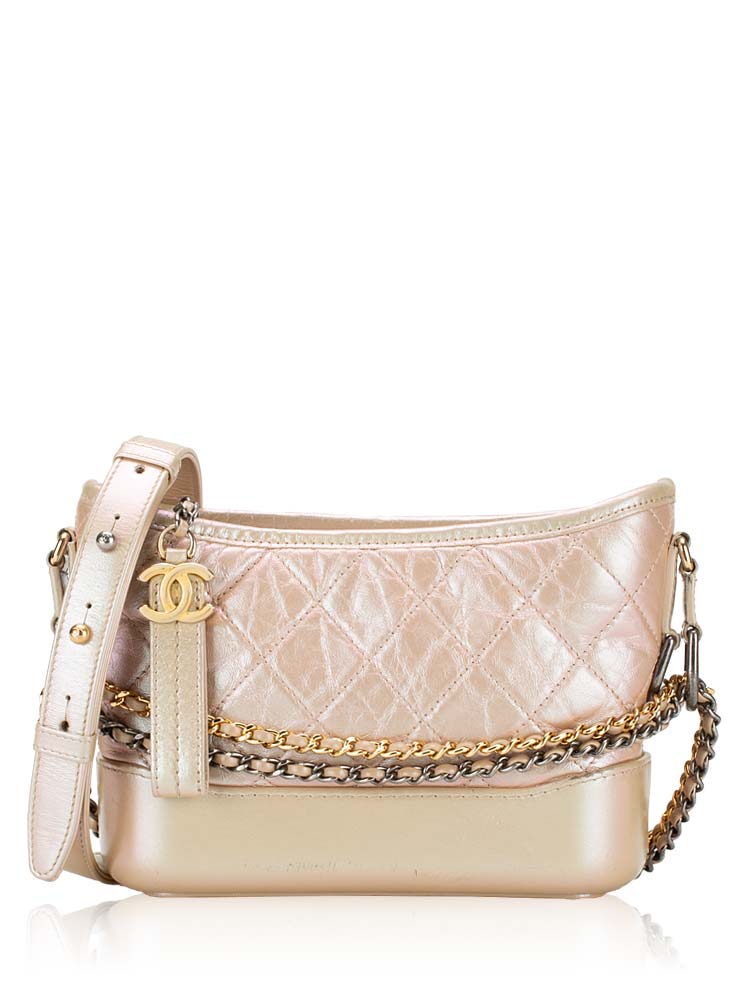 Iridescent Aged Calfskin Small Gabrielle Hobo Light Pink