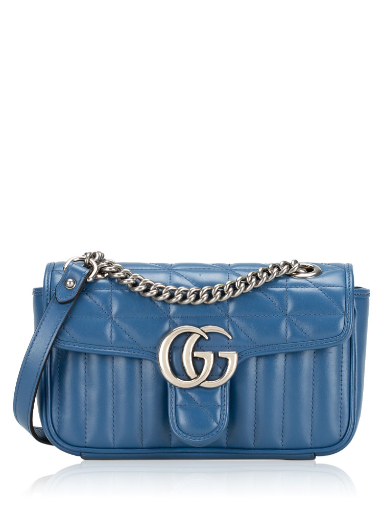 Calfskin GG Marmont Matelasse Aria Mini Shoulder Bag Clear Blue