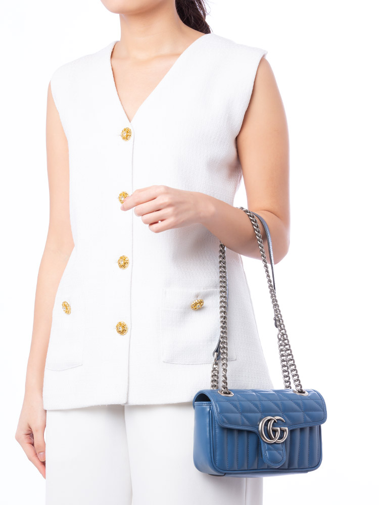 Calfskin GG Marmont Matelasse Aria Mini Shoulder Bag Clear Blue