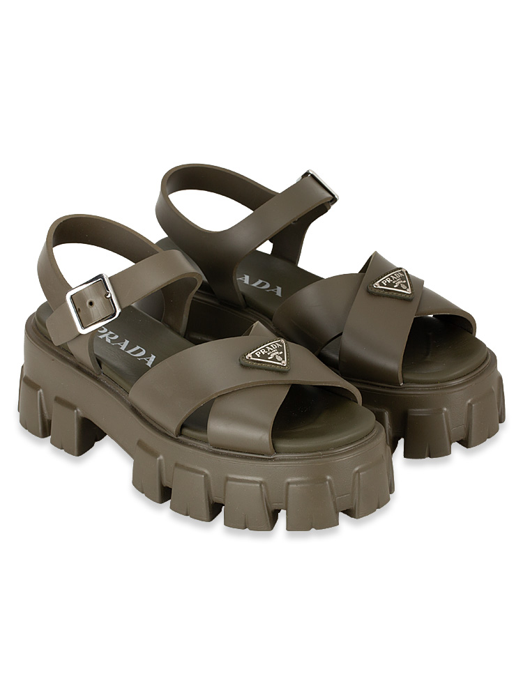 Foam Rubber Triangle Logo Monolith Sandals Military Green Sz 37