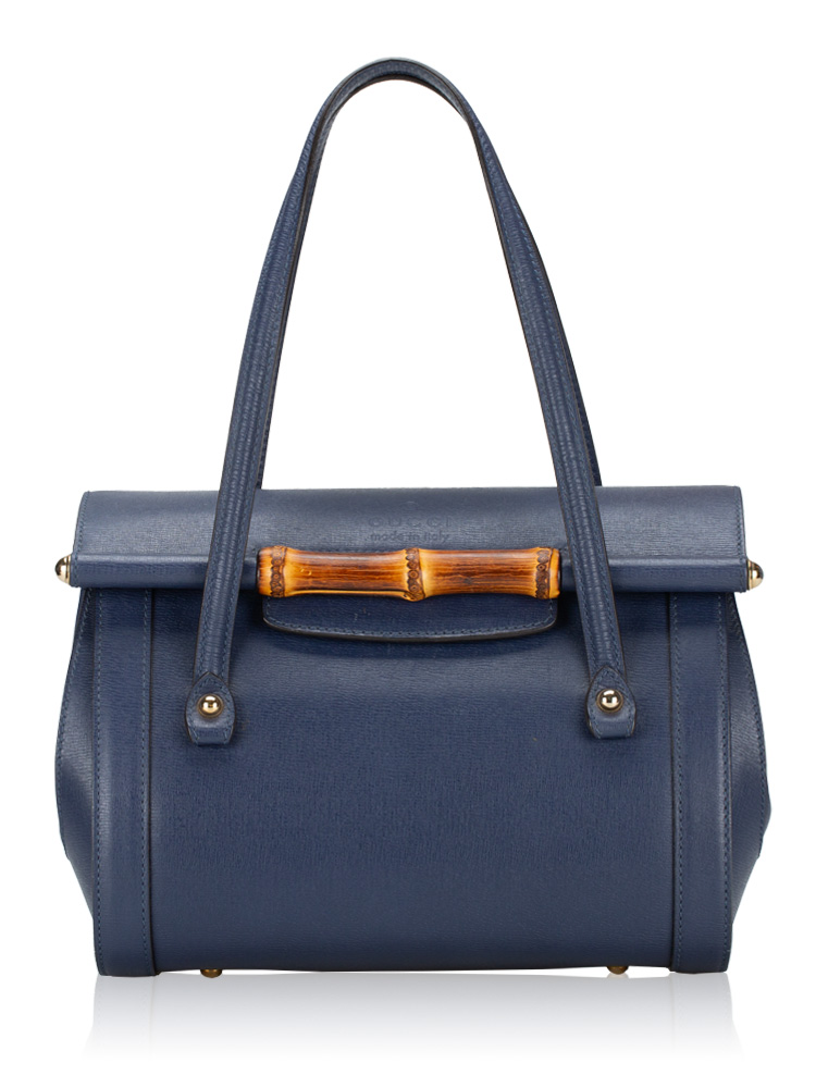 Calfskin Bamboo Bullet Top Handle Bag Uniform Blue