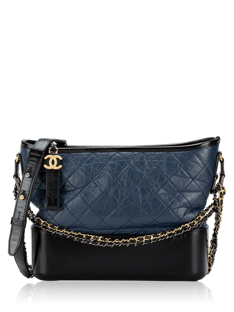 Aged Calfskin Gabrielle Medium Hobo Black Navy