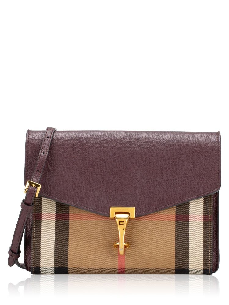 Calfskin House Check Macken Small Crossbody Mahogany Red