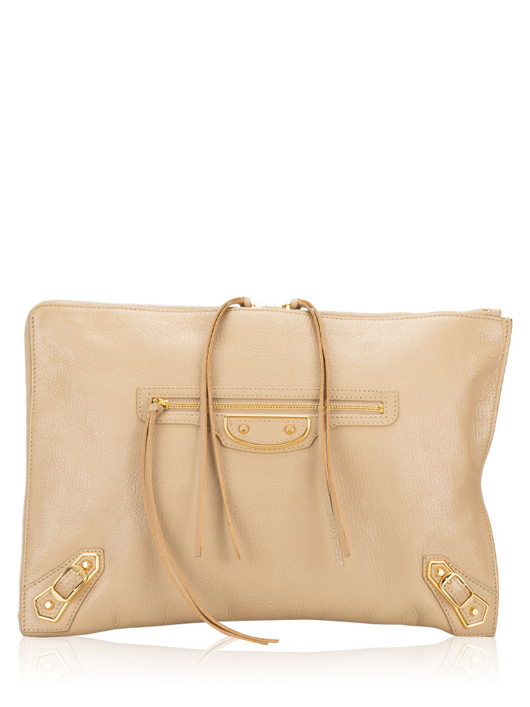 Gold Metallic Edge Pouch Beige Latte