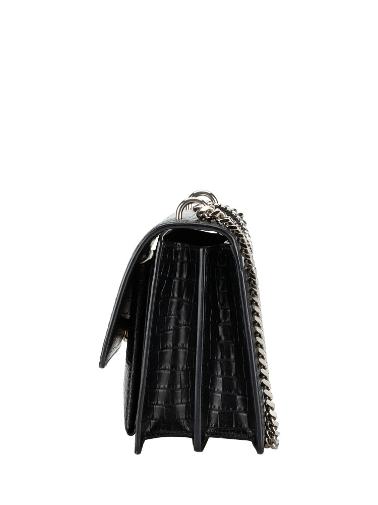Croco Embossed Monogram Sunset Medium Shoulder Bag Black