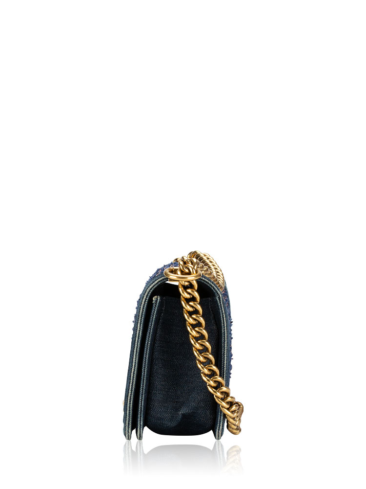 Tweed Denim Medium Boy Flap Bag Navy