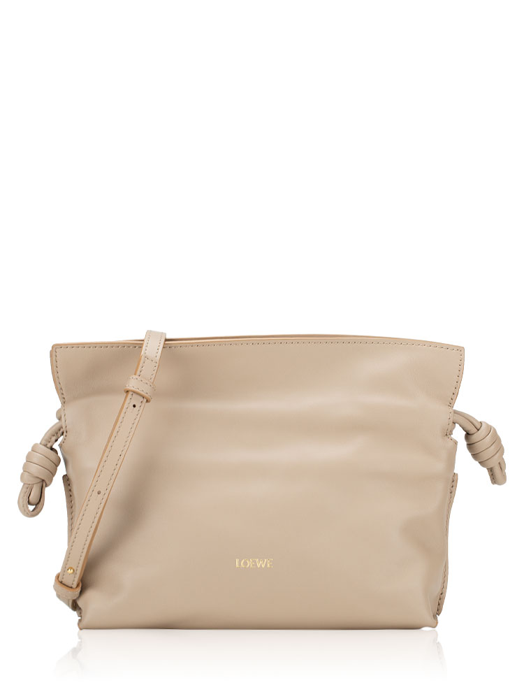 Calfskin Flamenco Knot Clutch with Strap Sand
