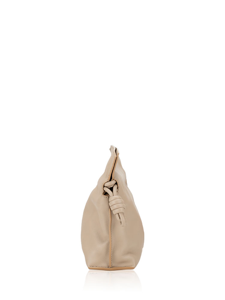 Calfskin Flamenco Knot Clutch with Strap Sand